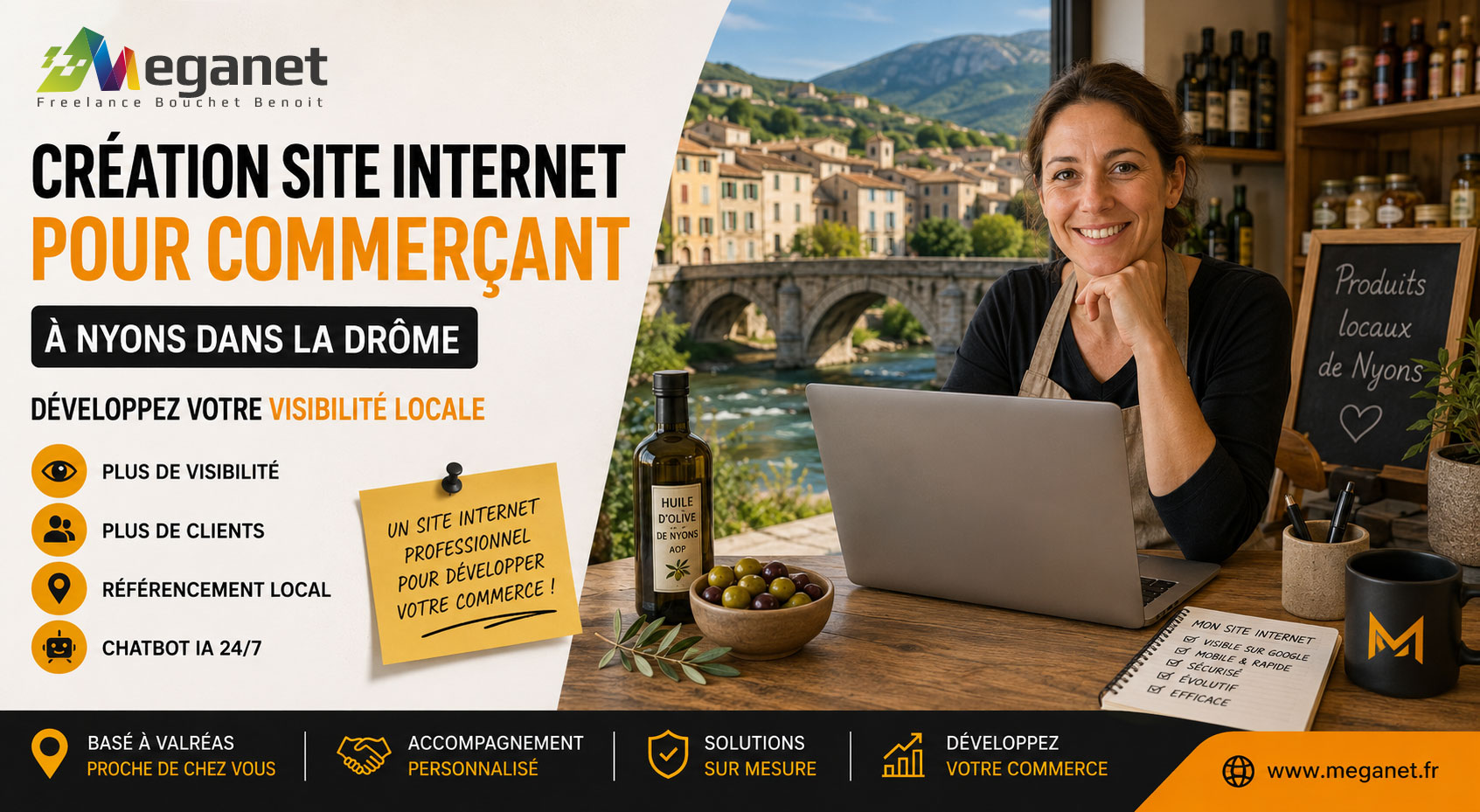 Création site internet pour commerçant à Nyons dans la Drôme par Meganet