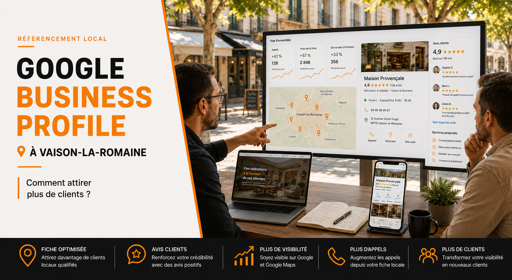 Optimiser votre fiche Google Business Profile à Vaison-la-Romaine permet d'améliorer votre visibilité sur Google Maps et d'attirer davantage de clients à Vaison-la-Romaine.