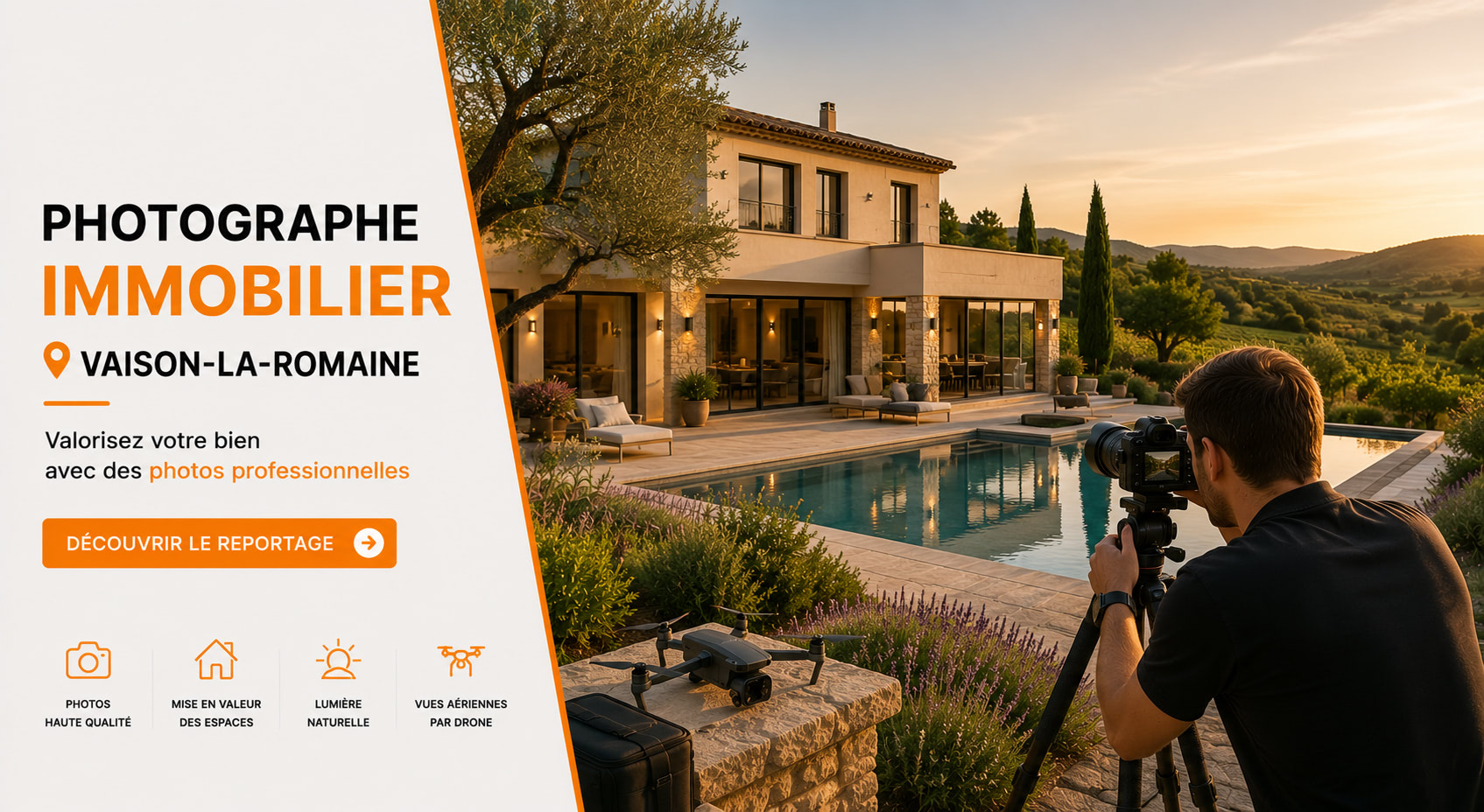 Photographe immobilier réalisant un reportage photo professionnel dans une villa à Vaison-la-Romaine afin de mettre en valeur les espaces intérieurs et extérieurs. Photographe immobilier à Vaison-la-Romaine
