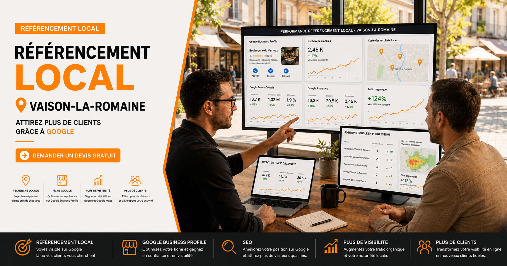 Référencement local Vaison-la-Romaine pour améliorer la visibilité d'une entreprise sur Google et Google Maps.