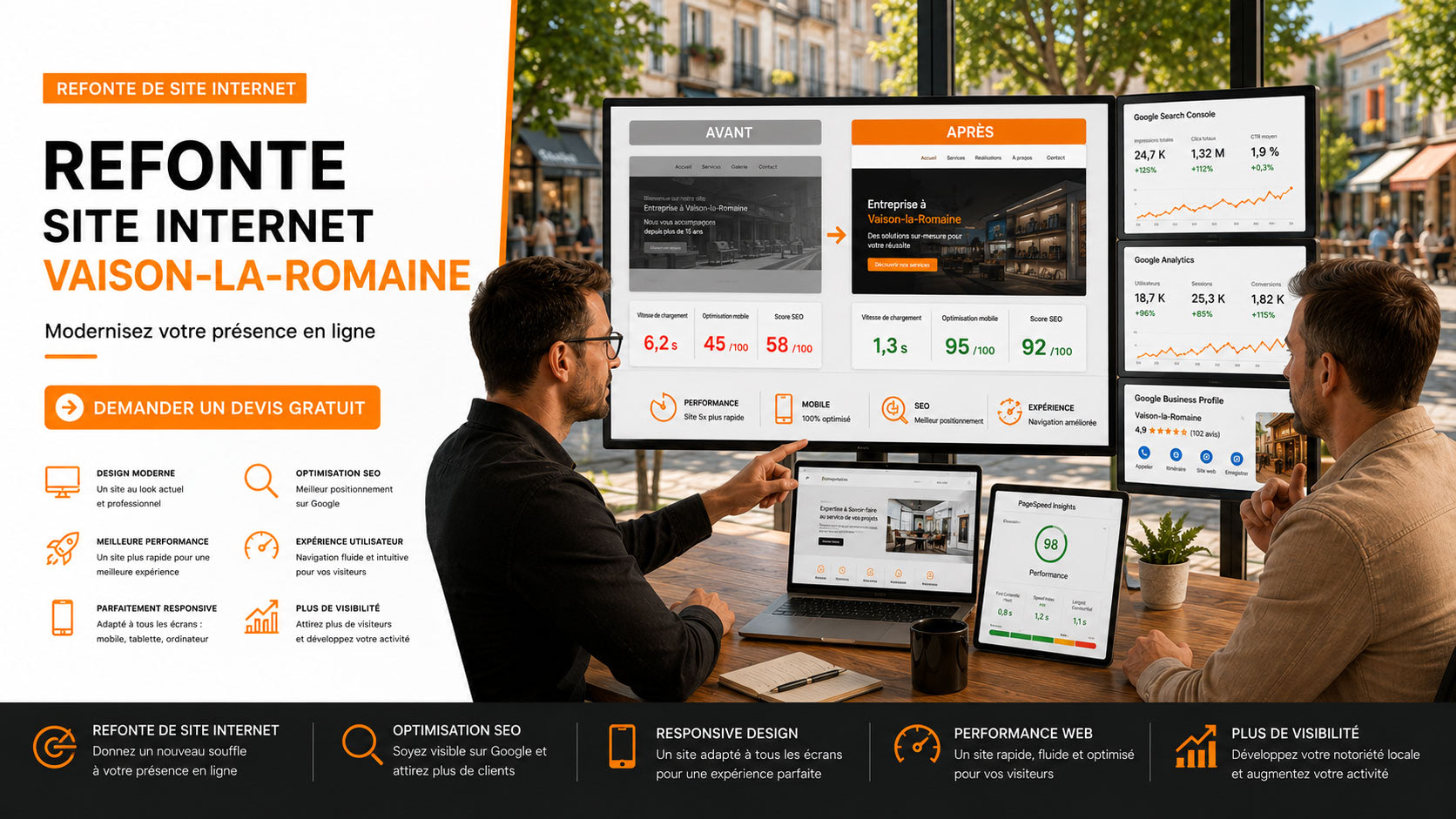 Refonte de site internet à Vaison-la-Romaine pour améliorer le référencement Google, les performances et l'expérience utilisateur.