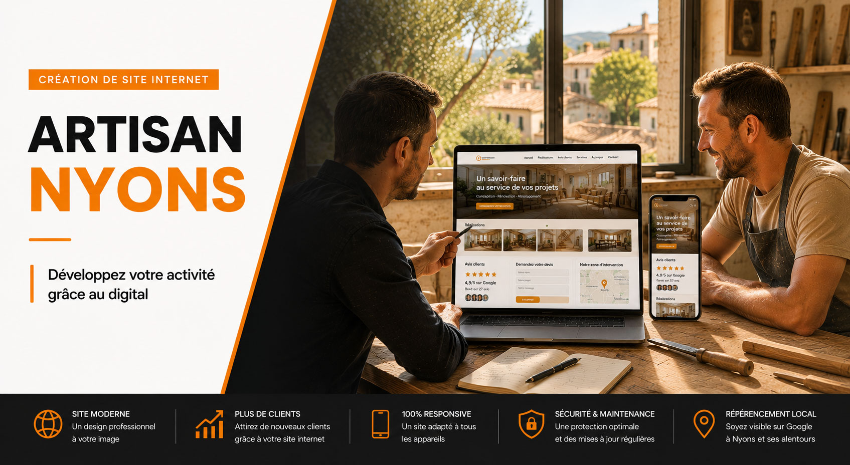 Artisan de Nyons présentant son savoir-faire sur un site internet professionnel afin de développer sa visibilité locale et attirer de nouveaux clients. Création de site internet artisan à Nyons